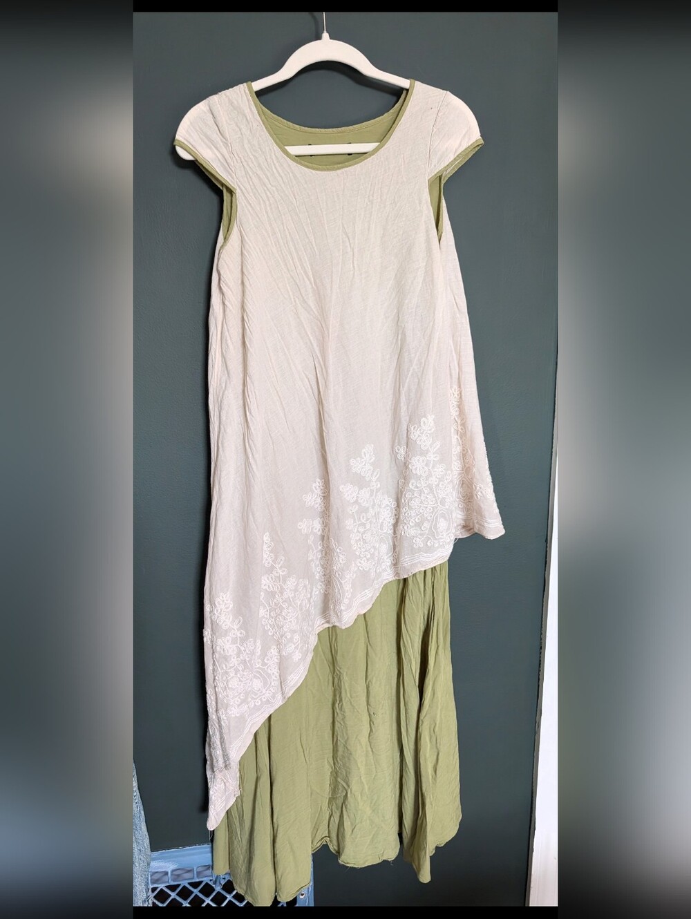 Zanzea Olive & Cream Asymmetrical Layered Dress